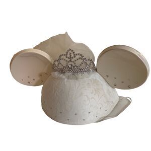 Disney Bridal Wedding Hat Ears White Veil Women's One Size Tiara Cap